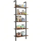 5 Ebenen Leiterregal Wandmotage, 184.5x60x35cm Bücherregal mit Metallrahmen, Wandregal modern - Tlgreen