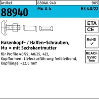 HALFEN Hammerkopfschraube R 88940 40/22 6-ktmutter M12x 80 Mu A 4 25St. HALFEN