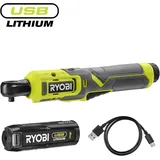 Ryobi 4 V USB-LITHIUM Akku-Ratschenschrauber RR14W4-120G 1/4 Zoll Vierkantaufnahme, 1 x 4 V 2,0 Ah Lithium Akku und Ladegerät