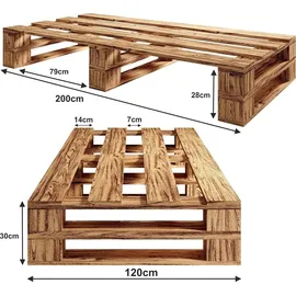 sunnypillow Palettenbett M2 aus Holz 120 x 200 cm mit Lattenrost Stabiles Seniorenbett Kinderbett Jugendbett Gästebett erhöhtes Einzelbett Bettge...