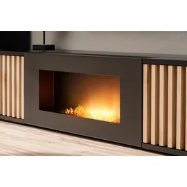 furn.design Wohnwand "Morgan" in schwarz und Jackson Eiche Schrankwand mit Kamin, inkl. Beleuchtung - Schwarz