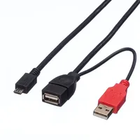 Roline USB 2.0 Y-Kabel, 2x Typ A (ST/BU) / Micro B 1m