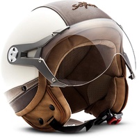 Soxon® SP-325 Urban „Creme“ · Jet-Helm · Motorrad-Helm Roller-Helm Scooter-Helm Moped Mofa-Helm Chopper Retro Vespa Vintage · ECE 22.05 Visier Leather-Design Schnellverschluss Tasche XS (53-54cm)