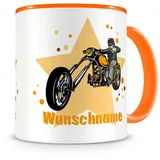 Samunshi® Kindertasse mit Namen Tasse Motorrad Chopper Personalisierte Tasse mit Namen Kinder Kinderbecher mit Namen Kindergarten orange 300ml