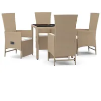 vidaXL 5-tlg. Garten-Essgruppe mit Kissen Beige Poly Rattan