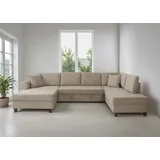 trends by hg Wohnlandschaft Polyester U-Form 3-Sitzer Beige
