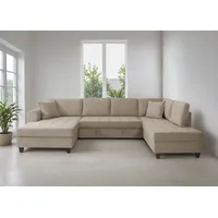 trends by hg Wohnlandschaft Polyester U-Form 3-Sitzer Beige