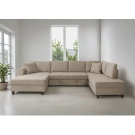 trends by hg Wohnlandschaft Polyester U-Form 3-Sitzer Beige