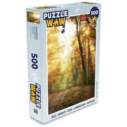 MuchoWow Puzzle Wald – Herbst – Sonne – Landschaft – Natur – Bäume – Laub, 500 Puzzleteile, Foto-Puzzle, Bilderrätsel, Puzzlespiele, Spielzeug bunt
