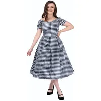 Ro Rox Patricia Kleid Gingham 1950er Karo Swing Retro Rockabilly Niedlich Elegant, Schwarz & Weiß, S - S