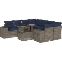vidaXL Gartensofa-Set mit Kissen, grau, Polyrattan