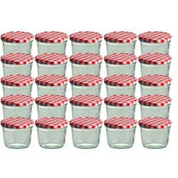 CAPCRO 25er Set Sturzglas 230 ml Marmeladenglas Einmachglas Einweckglas To 82 rot karierter Deckel