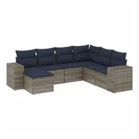 vidaXL 7-teiliges Gartensofa-Set mit Kissen, grau, Polyrattan - Grau