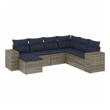 vidaXL 7-teiliges Gartensofa-Set mit Kissen, grau, Polyrattan - Grau