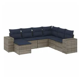 vidaXL 7-teiliges Gartensofa-Set mit Kissen, grau, Polyrattan - Grau