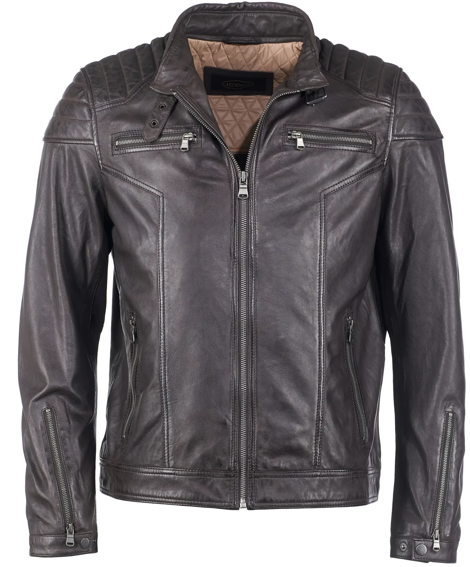 Bikerjacke JCC "51167", Herren, Gr. 46, braun, Oberstoff: 100% Lammleder / Innenmaterial: 100% Polyester, mit Knöpfen, Jacken