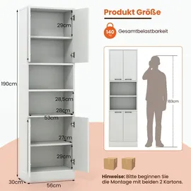 Costway Küchenbuffet 190 cm Hellgrau