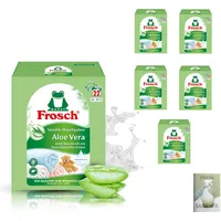 Frosch Aloe Vera Sensitiv Waschpulver Color 22WL, 1,45kg, 5er Pack (5 x 22 Waschladungen) und Celexqua Reinigungsratgeber (e-Book) - Hohe Waschkraft mit hautschonender Formel