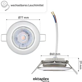 Oktaplex lighting 6er Set Oktaplex Einbaustrahler 3-Step dimmbar inkl. LED Modul 3000K warmweiß - Deckenspots Chrom - Silber