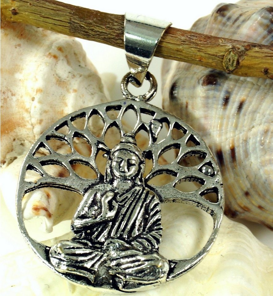 Guru-Shop Kettenanhänger Amulett `Buddha unterm Bodhi Baum`, Ethno.. silberfarben