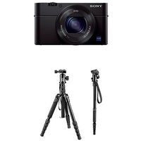 Sony DSC-RX100 III Digitalkamera (20.1 Megapixel Exmor R Sensor, 3-fach opt. Zoom, 7,6 cm (3 Zoll) Display, Full HD, WiFi/NFC) schwarz + Mantona DSLM Travel Reisestativ