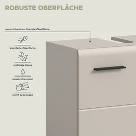 WELLTIME Waschbeckenunterschrank WELLTIME "FLORENZ, Waschbeckenunterschrank mit Rollen, hochwertige MDF-Front", beige (kaschmir nachbildung), B:60cm H:58cm T:31cm, FSC-zertifizierter Holzwerkstoff, Schränke, Waschbeckenunterschrank, Waschbeckenunterschrank, WBU,