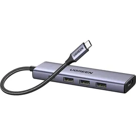 UGREEN USB-C to 3*USB.3.0+HDMI Hub 5-in-1 Multifunktions-hub-adapter 3x Usb-a HDMI 4K PD 100W (Grau)
