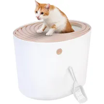 Iris Ohyama Katzenklo mit Schaufel, bis 7 kg, Weiã/beige, mit Deckel, Katzentoilette, leicht reinigen, Für große Katzen, Kätzchen, geschlossen, Xxl Toilette, Bpa-frei, Cat Litter Box, Punt-530