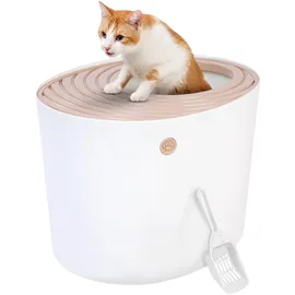 Iris Ohyama Katzenklo mit Schaufel, bis 7 kg, Weiã/beige, mit Deckel, Katzentoilette, leicht reinigen, Für große Katzen, Kätzchen, geschlossen, Xxl Toilette, Bpa-frei, Cat Litter Box, Punt-530