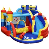 COSTWAY 6-in-1 Hüpfburg aufblasbar 360x290x200cm, Wasserpark mit Rutsche, Planschbecken & Wasserkanone, Hüpfschloss Springburg für Kinder