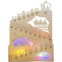 Rustikaler Adventskalender aus Holz mit Krippenmotiv, beleuchtet, ideal als Tischdekoration für Schrank, Schreibtisch, Regal oder Kaminsims.