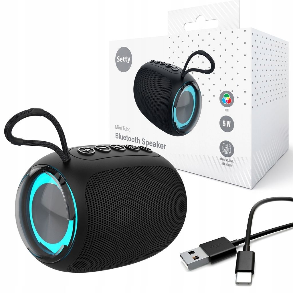 Setty Bluetooth-Lautsprecher Mini-Tubus RGB GB-800 5W Tragbarer Bluetooth 5.0 Speaker, microSD, USB, Radio Schwarz