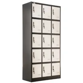 Jet-Line Metall Schrank Schließfachschrank 15 Fächer BUDAPEST Spind dunkelgrau-weiß