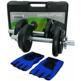 Kurzhantel Hantel Set Gusseisen im Koffer Hantelscheiben 20 kg / Sporthandschuhe