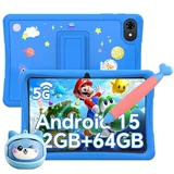KOBONA-Tabwee K10 Kids 10.1" Rosa Tablet, Google Kids Space, 4GB+64GB, Android 15 WiFi Tablet für Kind mit Kindgerechte Hülle und Stift, 5000mAh - Blau