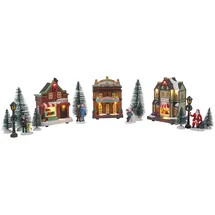 Spetebo Weihnachtsdorf Set 17-teilig mit 9 warmweißen LEDs