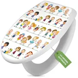 banjado WC-Sitz mit Absenkautomatik Motiv Kinder (umweltfreundliches Material, integrierte Scharniere), 44,5 x 37 x 5 cm weiß