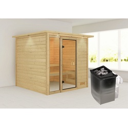 KARIBU Sauna »Jutta«, inkl. Saunaofen mit integrierter Steuerung, für 4 Personen - beige