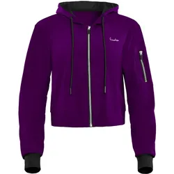 Trainingsjacke WINSHAPE "Functional Comfort One Pocket Jacket", Damen, Gr. S, lila (schwarz plum), 85% Polyester, 15% Elasthan, ohne Ausschnitt, Langarm, Jacken, J009C