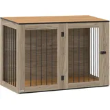 PawHut Hundekäfig Möbel, Hundebox mit Tür und Fenster, Beistelltisch für Zuhause, Eiche