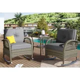 LVHOM Balkonset Outdoor-Loungeset, PE-Rattan Schaukelstuhl, (3-tlg. wetterfest, Gartenlounge-Set, Gartenbar-Set, Polstergarnitur, Schaukelsessel, 2 Sessel + Tisch, 160 kg Tragkraft, Hellbraun-Grau), Ergonomische Sitzschalen, Schnell trocknende Polster braun|grau
