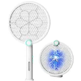 Senmudi Insektenvernichter Elektrische Fliegenklatsche,2 in 1 Elektrische Fliegenklatsche & 4000V, Insektenvernichter mit Ladestation,Tragbarer Mückenklatsche & UV Lampe weiß