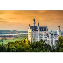 Fototapete PAPERMOON "Neuschwanstein Castle", bunt (mehrfarbig), B:3,5m L:2,6m, Vlies, Tapeten