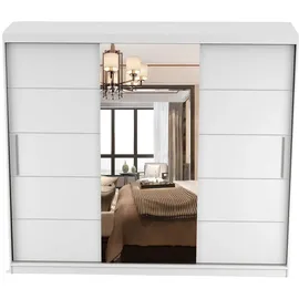 fabryka mebli idźczak Schwebetürenschrank Kleiderschrank Schrank 250cm Weiss/Weiß mit Spiegel, Alba - Weiß