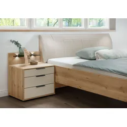 Nachtkonsole WIEMANN "Monaco, Made in Germany, in erstklassiger Qualität", braun (bianco, eiche, nachbildung, glas champagner), B:60cm H:48cm T:43cm, Holzwerkstoff, Floatglas, Sideboards, mit widerstandsfähiger Glasfront, vormontiert