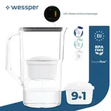 Wessper 2,8 l Wasserfilterkrug mit LED-Zähler Kompatibel mit Brita Maxtra | Set aus 10 Wasserfilterkrug + Wasserfilterkartusche - Schwarz - Schwarz