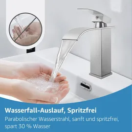 CECIPA Wasserhahn Bad, Wasserfall Wasserhahn Bad Edelstahl Waschtischarmatur Wasserfall mit Auslauf Höhe 84MM Waschbecken Armatur Chrom Einhebelmischer Warm und Kalt wasser Mischbatterien Bad