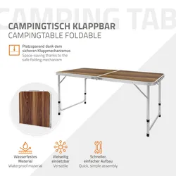 ECD Germany Tisch Klapptisch Gartentisch Falttisch Tisch Aluminium 120 cm Holzdekor