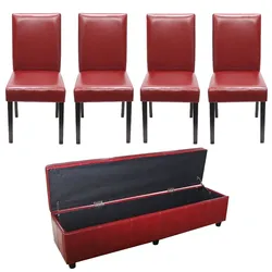 Garnitur Sitzgruppe Bank mit Aufbewahrung Kriens XXL+4 St√ohle Littau, Kunstleder/Leder FSC¬Æ-zertifiziert ~ rot