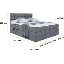 altdecor Boxspringbett BERO KING - 160x200 - H3/H4 - Dunkelgrau